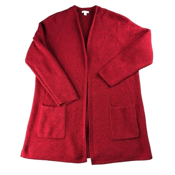 J Jill Long Cardigan Wool Blend Sweater Burgundy Duster Sz XLPetite - Picture 1 of 9